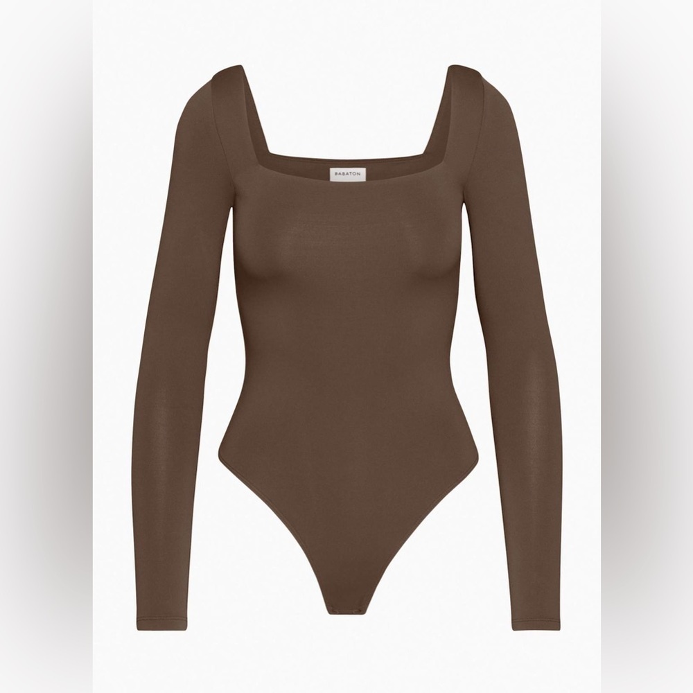 Aritzia Babaton Contour Square Neck Long Sleeve Brown Tan Bodysuit Size XXS